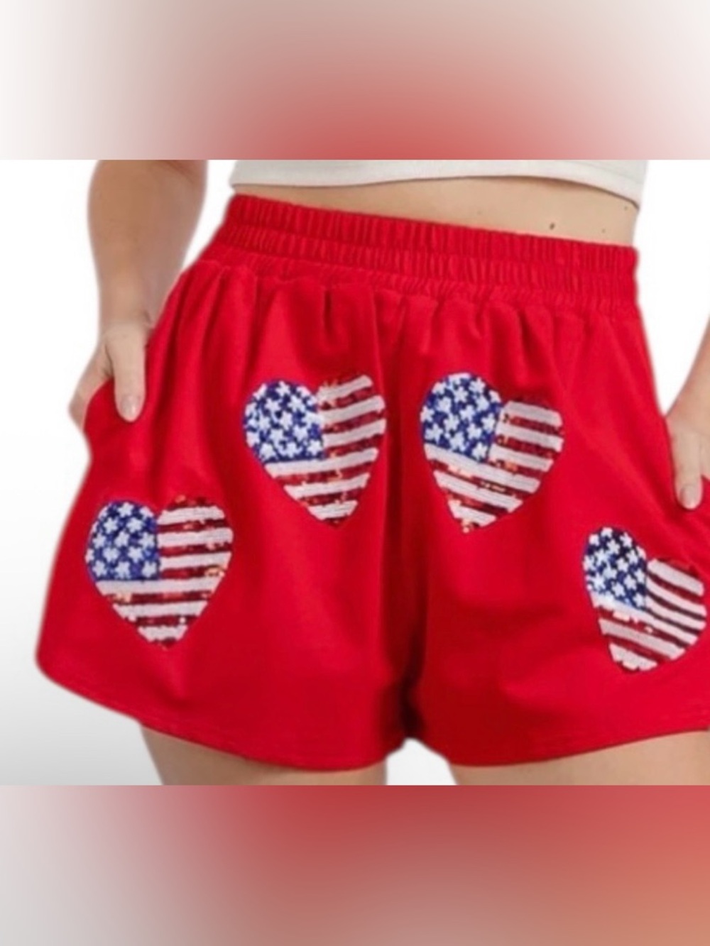 Fantastic Fawn Cotton Star-Spangled Red Shorts, M